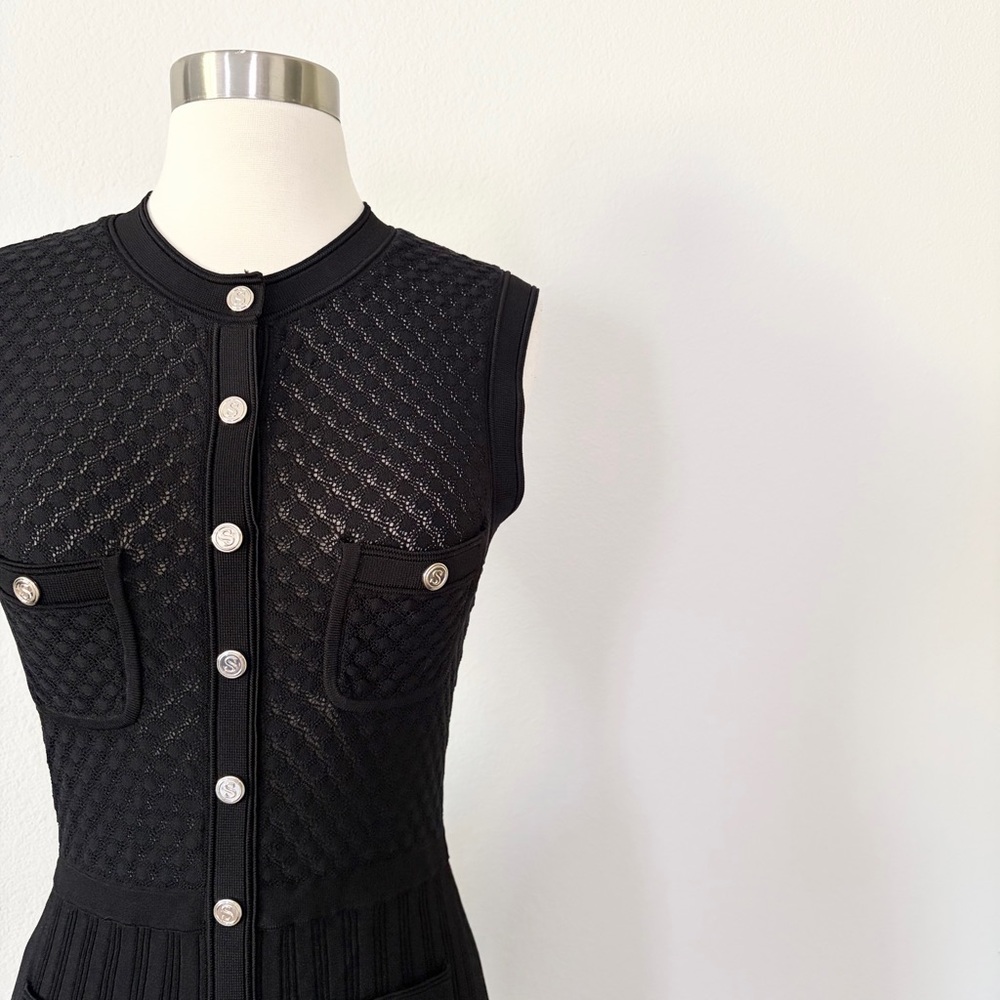 Sandro Tuileries Pointelle Knit Dress Black FR 36/US 4 - Picture 3 of 8